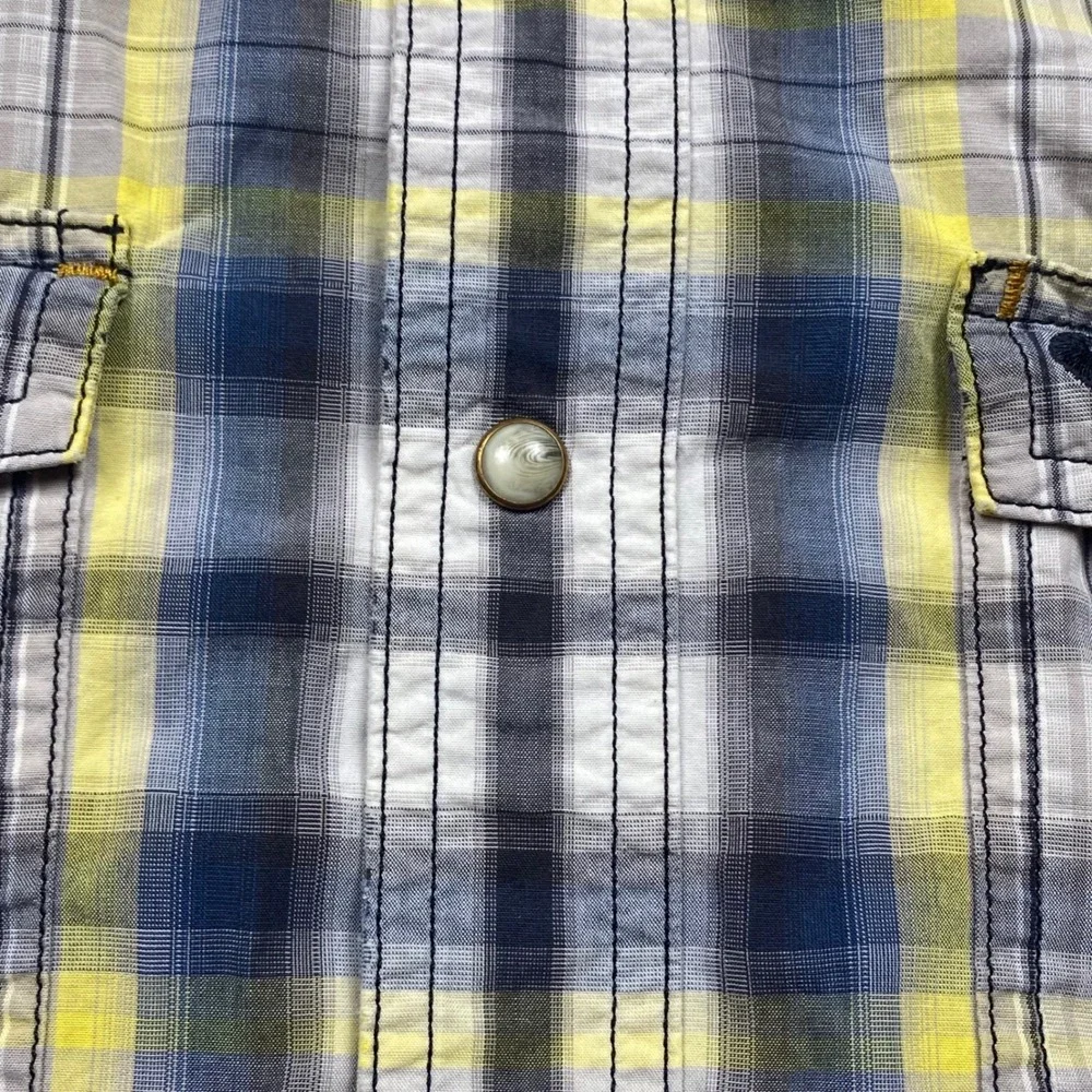 Carhartt Relaxed Fit Plaid Button Down Shirt Mens‎ Medium Yellow Blue Casual